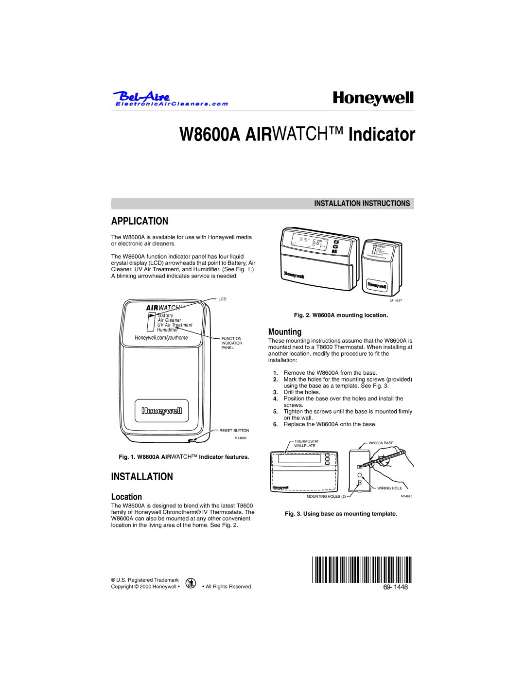 Honeywell W8600A installation instructions Application, Installation, Location, Mounting 