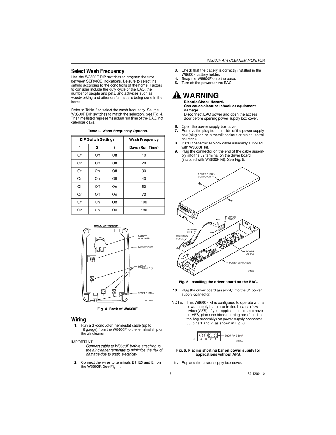 Honeywell W8600F installation instructions Select Wash Frequency, Wiring 