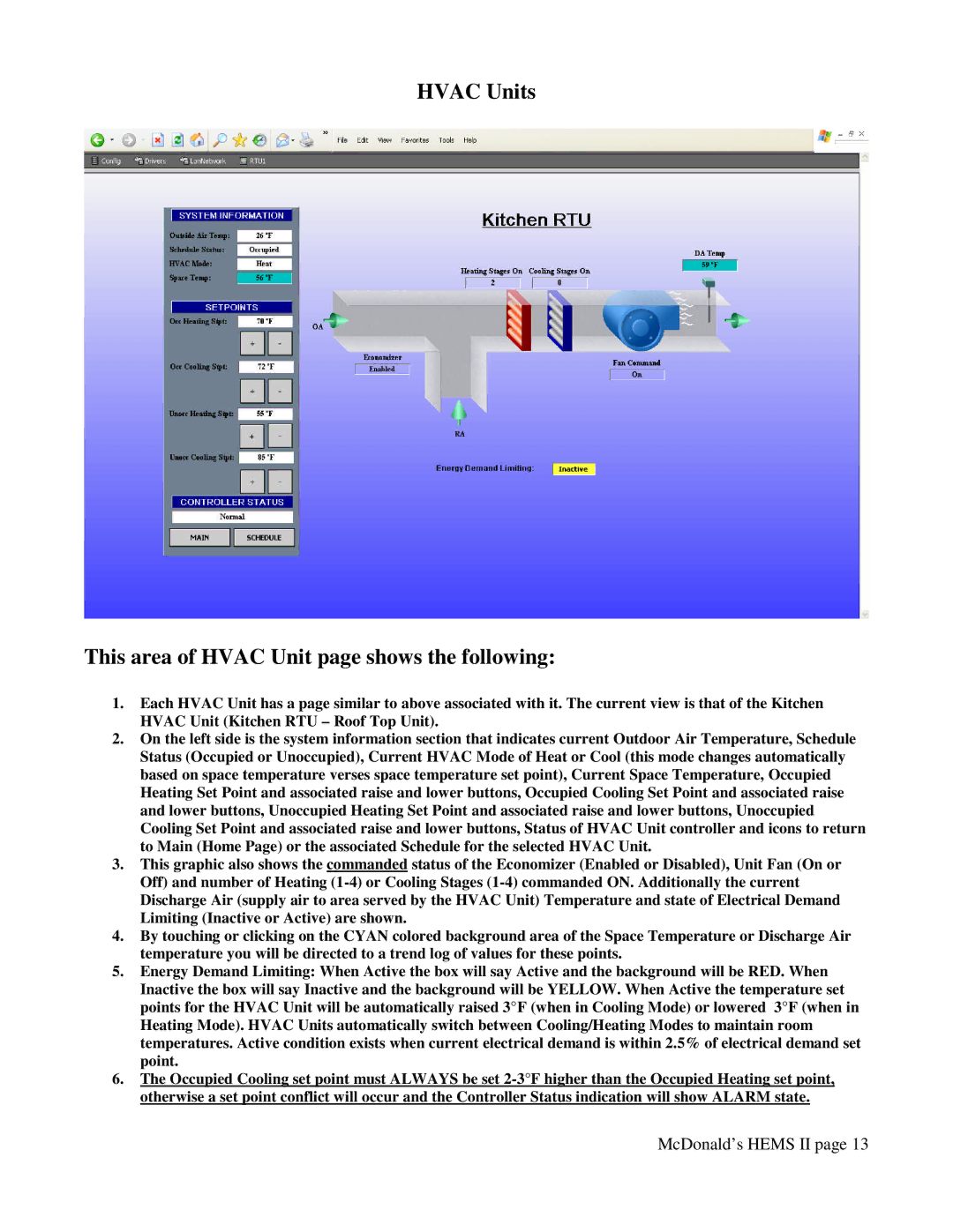 Honeywell WEB -201 manual Hvac Units This area of Hvac Unit page shows the following 