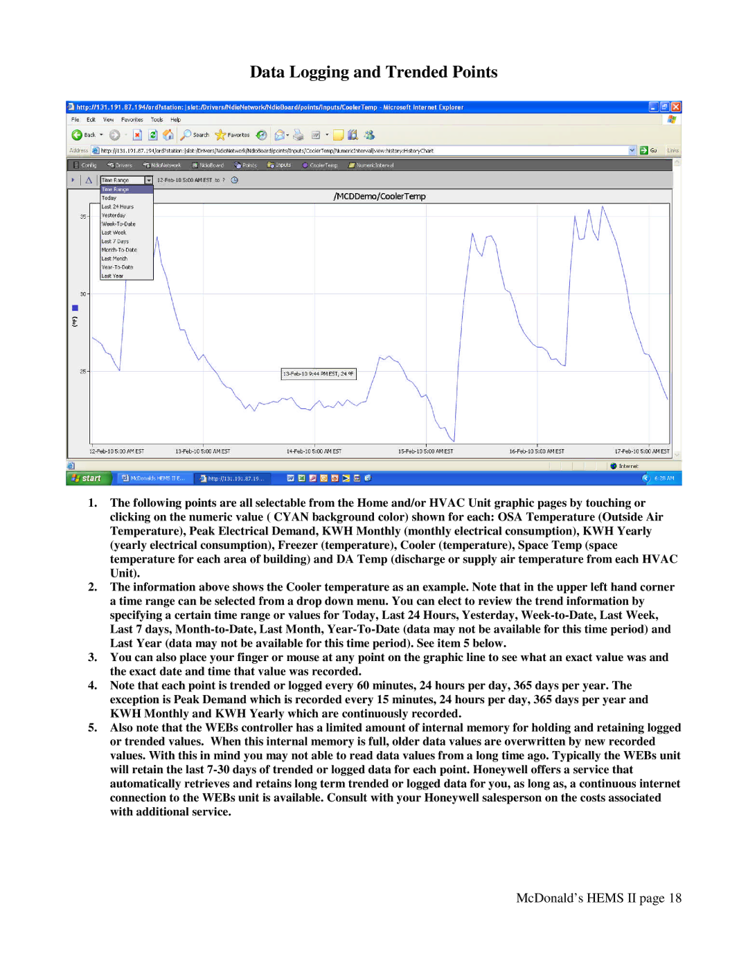 Honeywell WEB -201 manual Data Logging and Trended Points 