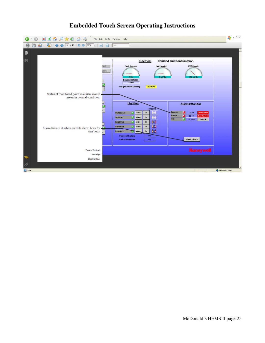 Honeywell WEB -201 manual Embedded Touch Screen Operating Instructions 