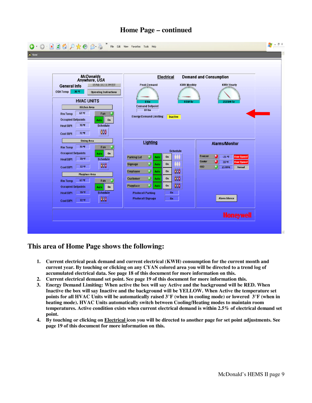 Honeywell WEB -201 manual Home This area of Home Page shows the following 