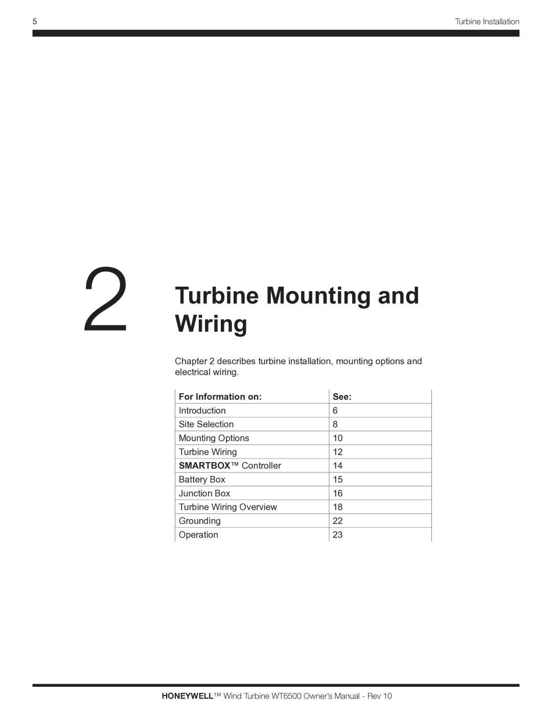 Honeywell WT6500 owner manual Turbine Mounting, Wiring 