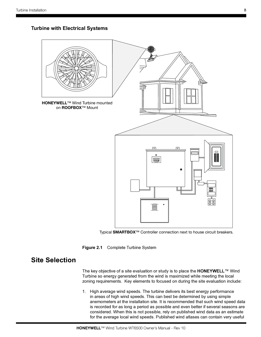 Honeywell WT6500 owner manual Site Selection, Turbine with Electrical Systems 