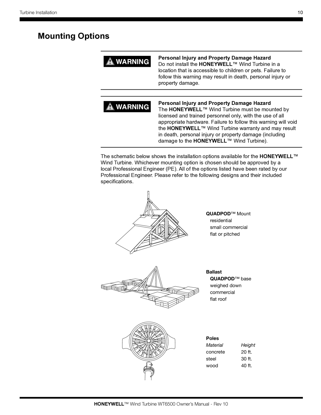 Honeywell WT6500 owner manual Mounting Options 