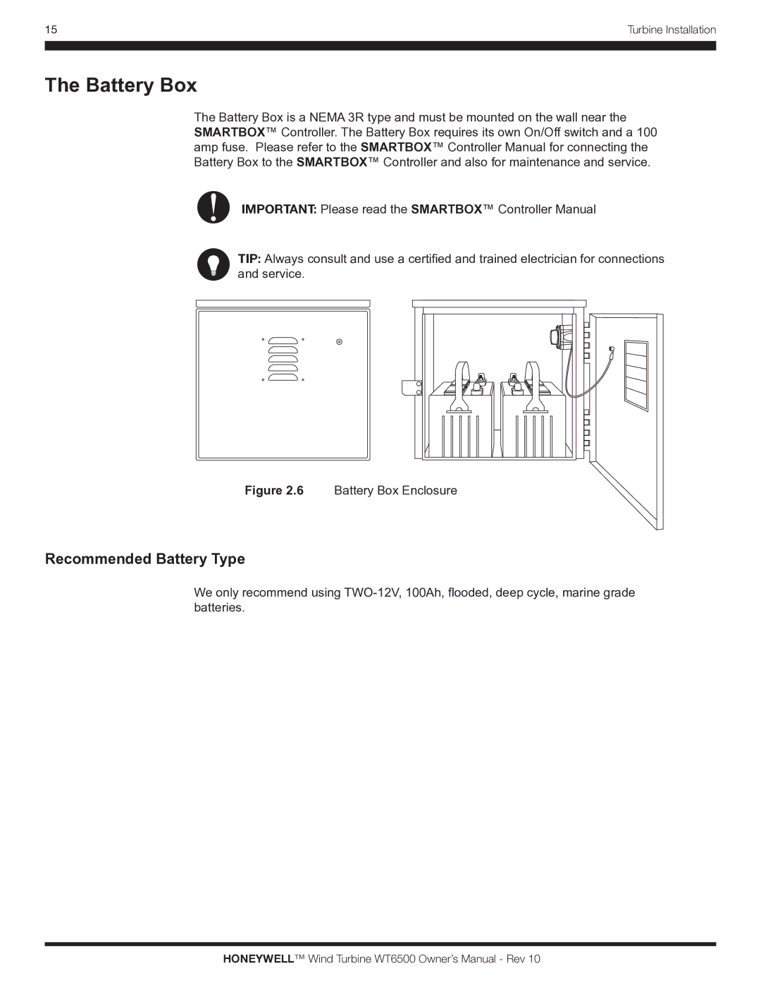 Honeywell WT6500 owner manual Battery Box, Recommended Battery Type 