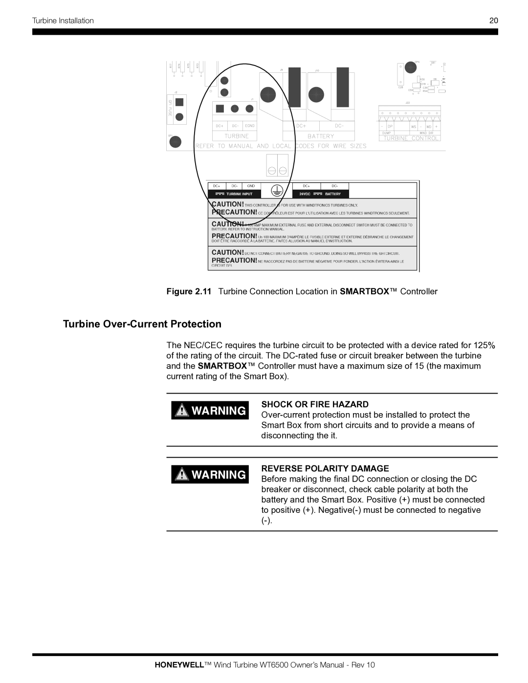 Honeywell WT6500 owner manual Turbine Over-Current Protection, Shock or Fire Hazard 