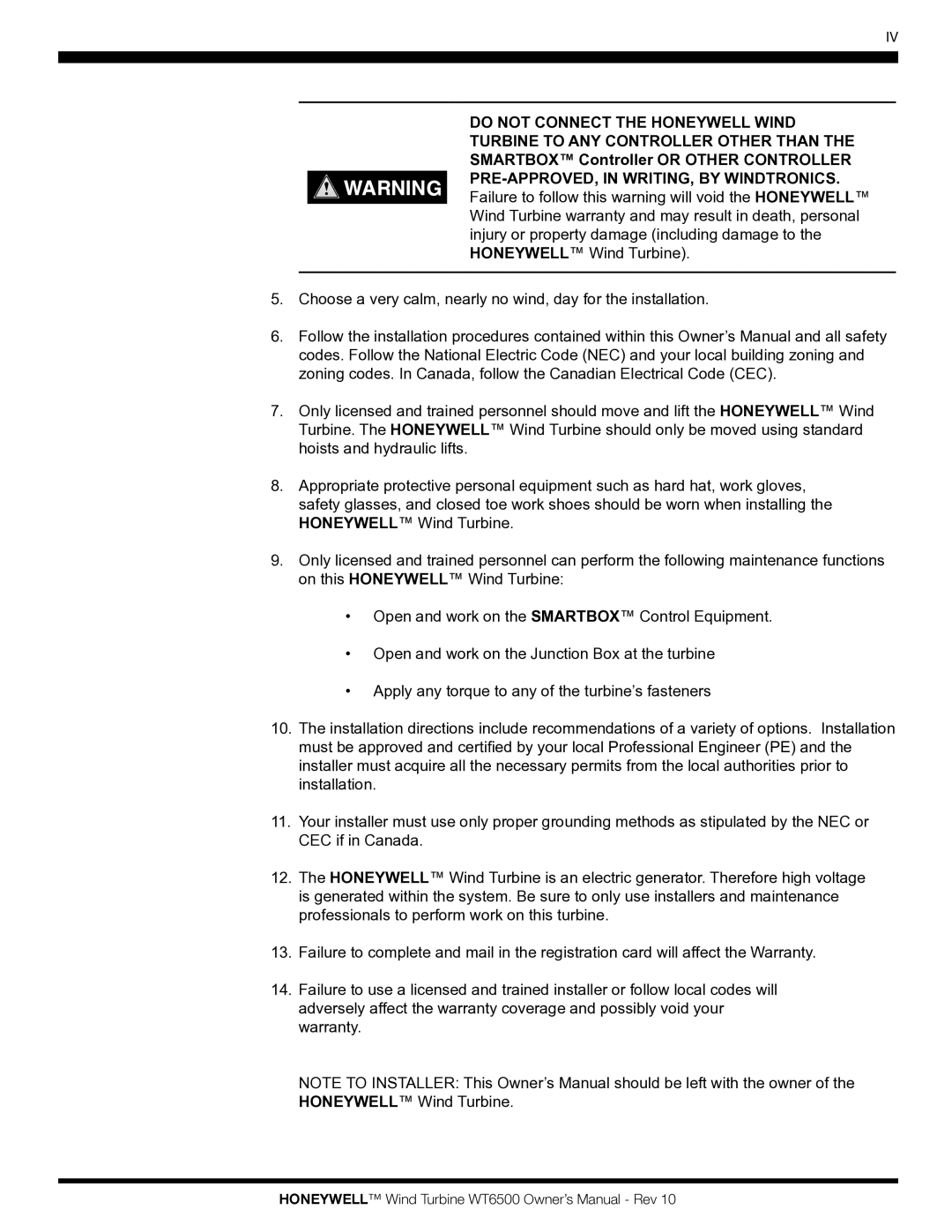 Honeywell WT6500 owner manual 