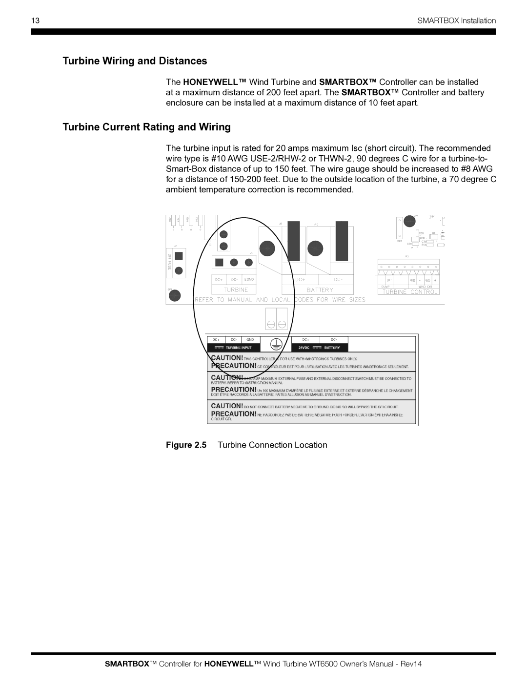 Honeywell WT6500 owner manual Turbine Wiring and Distances, Turbine Current Rating and Wiring 