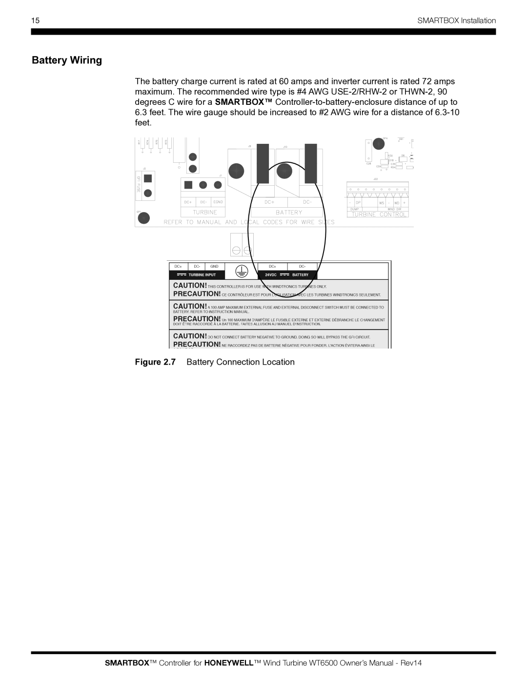 Honeywell WT6500 owner manual Battery Wiring, Battery Connection Location 