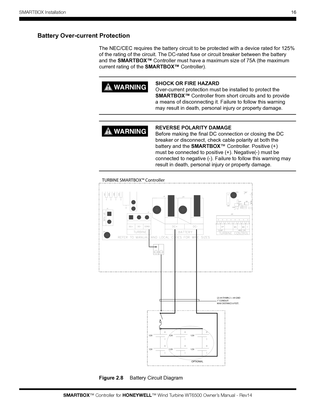 Honeywell WT6500 owner manual Battery Over-current Protection, Shock or Fire Hazard 