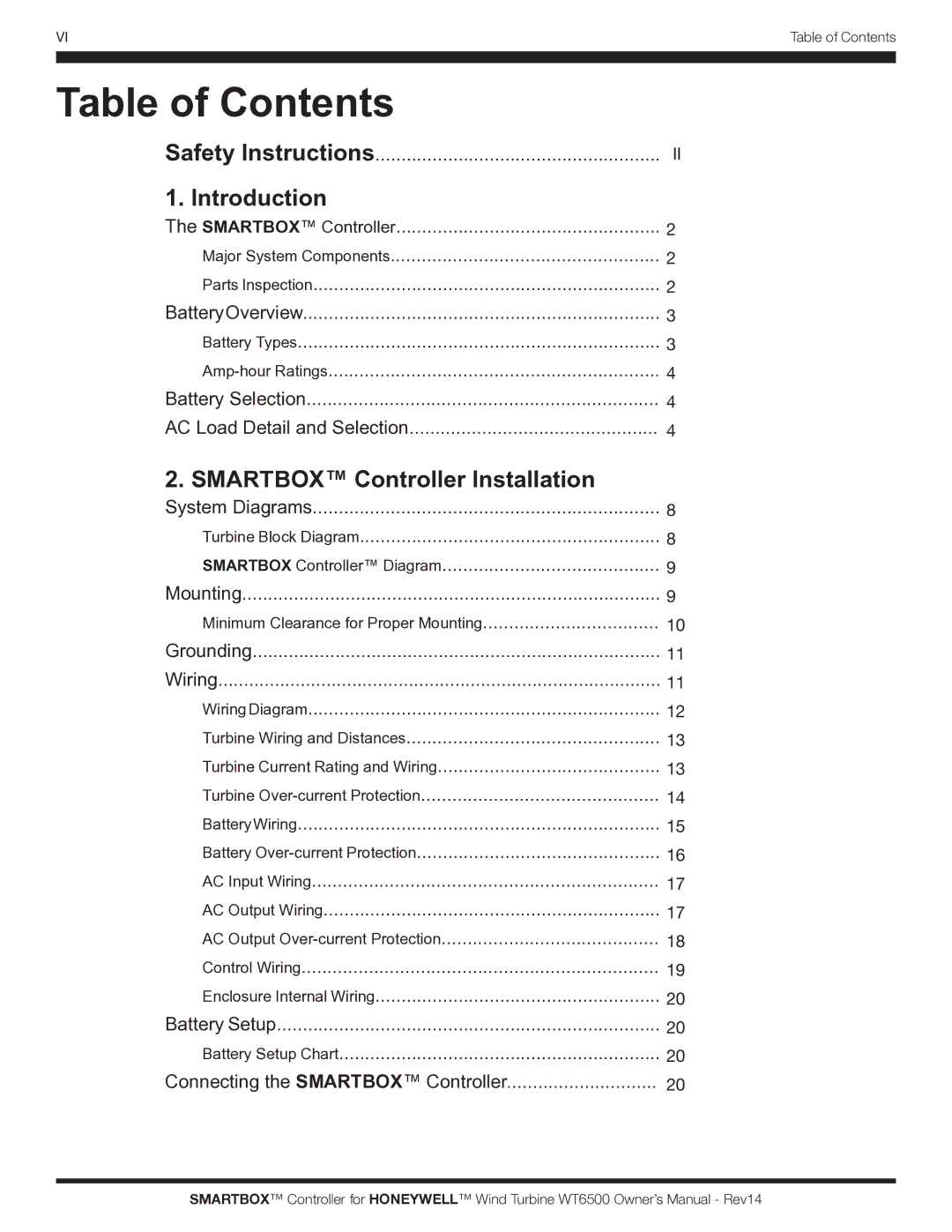 Honeywell WT6500 owner manual Table of Contents 