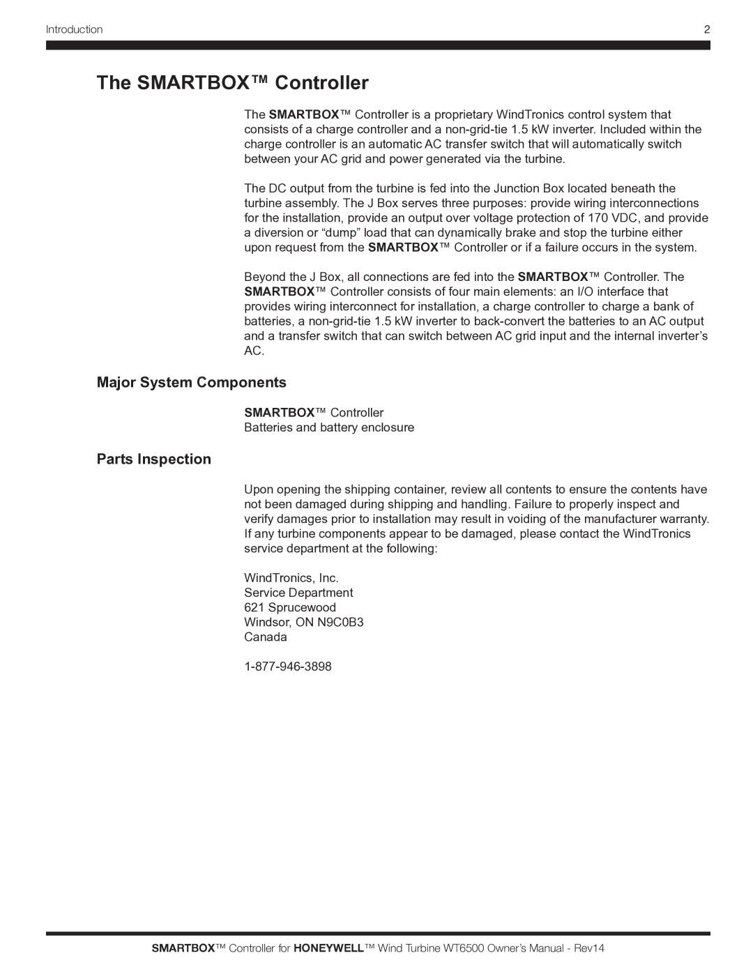 Honeywell WT6500 owner manual Smartbox Controller, Major System Components, Parts Inspection 