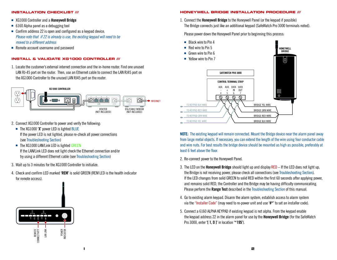 Honeywell XG1000 manual Remote account username and password, Black wire to Pin Red wire to Pin, Green wire to Pin 