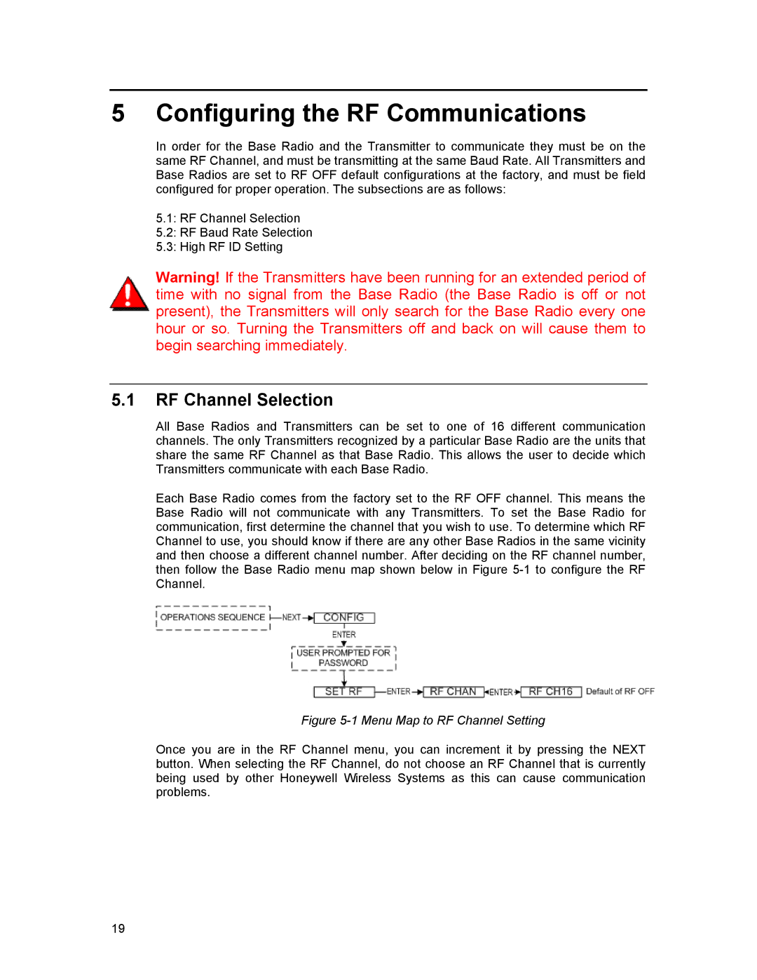 Honeywell XYR 5000 LINE manual Configuring the RF Communications, RF Channel Selection 