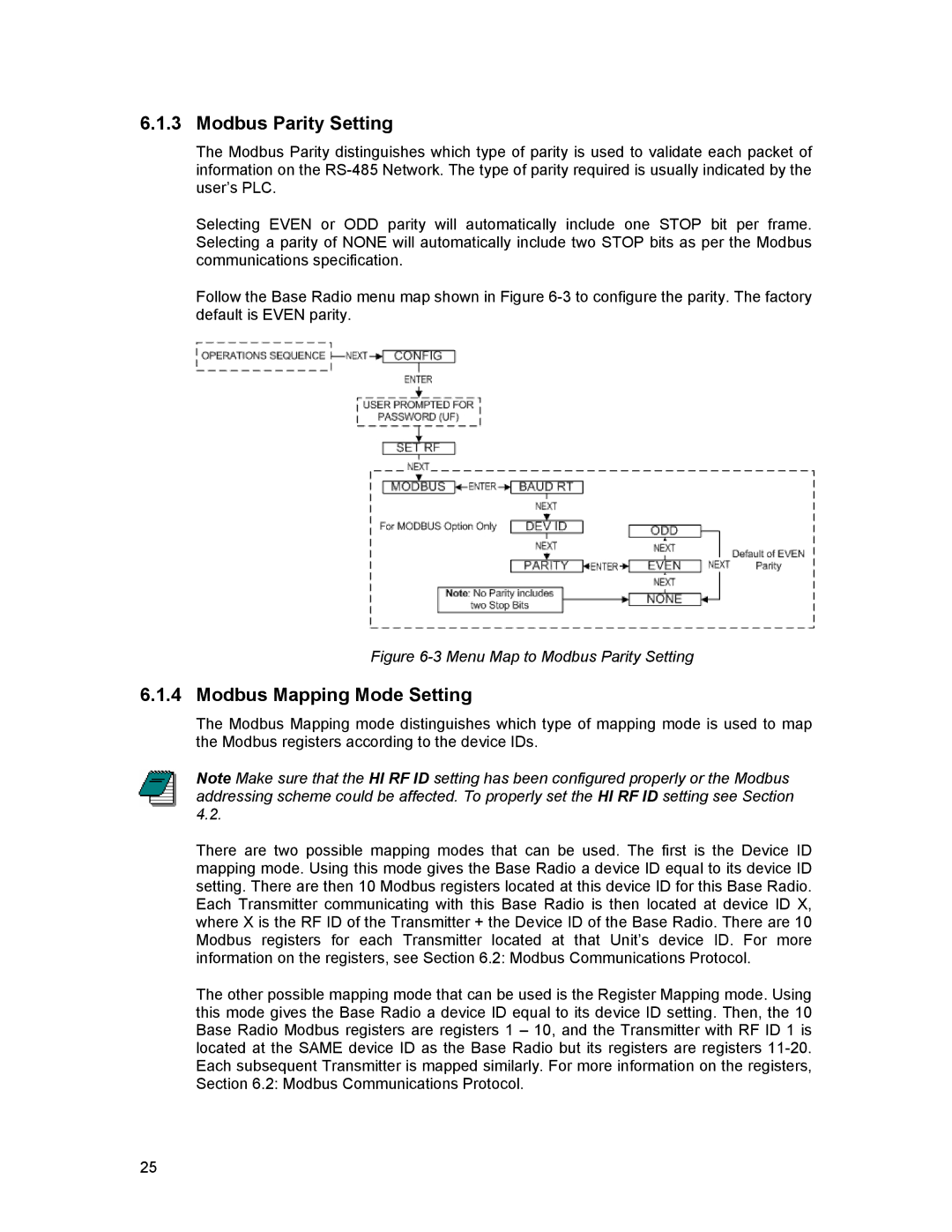 Honeywell XYR 5000 LINE manual Modbus Parity Setting, Modbus Mapping Mode Setting 