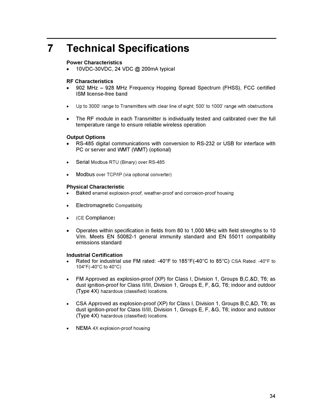 Honeywell XYR 5000 LINE manual Technical Specifications 