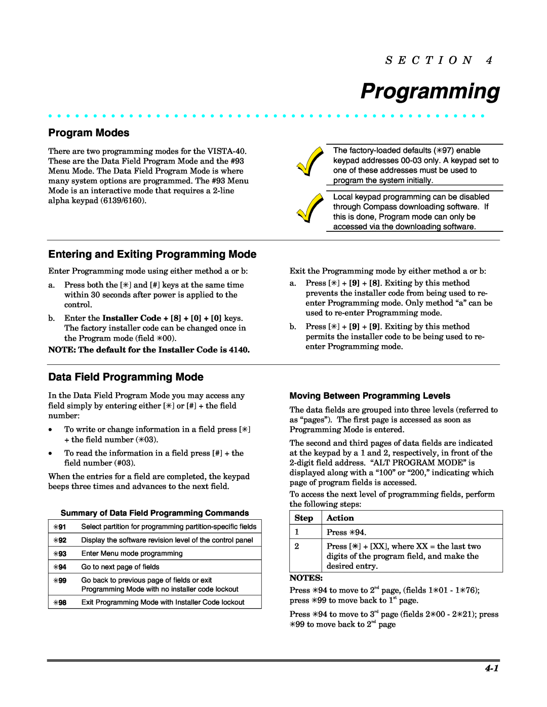 Honeywell 3.5 manual Program Modes, Entering and Exiting Programming Mode, Data Field Programming Mode, S E C T I O N 
