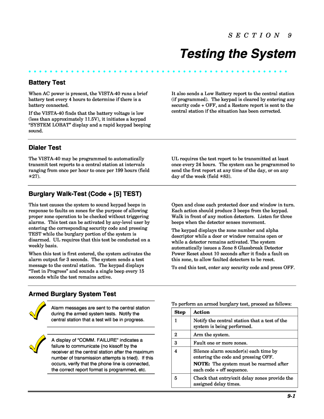 Honeywell 3.5 Testing the System, Battery Test, Dialer Test, Burglary Walk-TestCode + 5 TEST, Armed Burglary System Test 