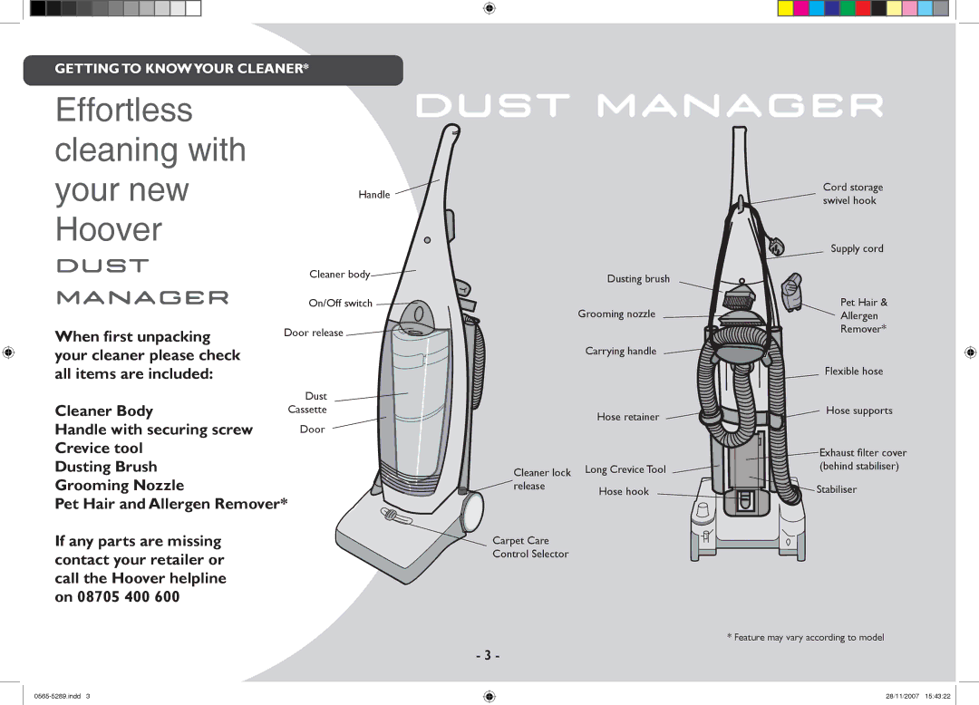 Hoover 0565-5289 manual Dust Manager 