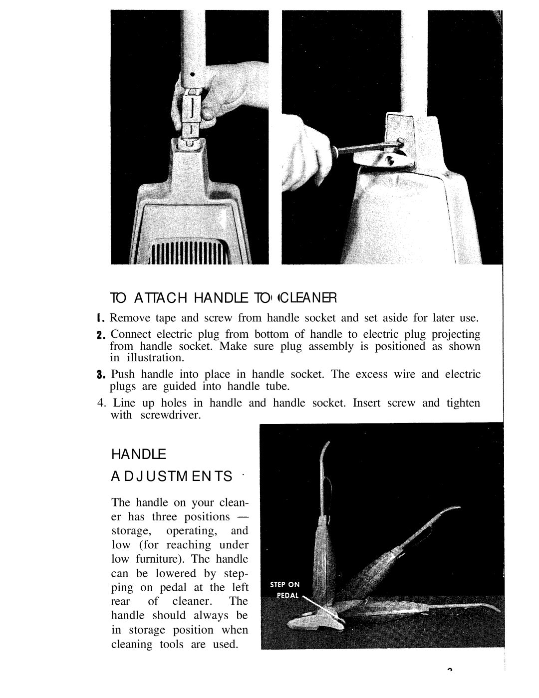 Hoover 1100 manual To Attach Handle to Cleaner 