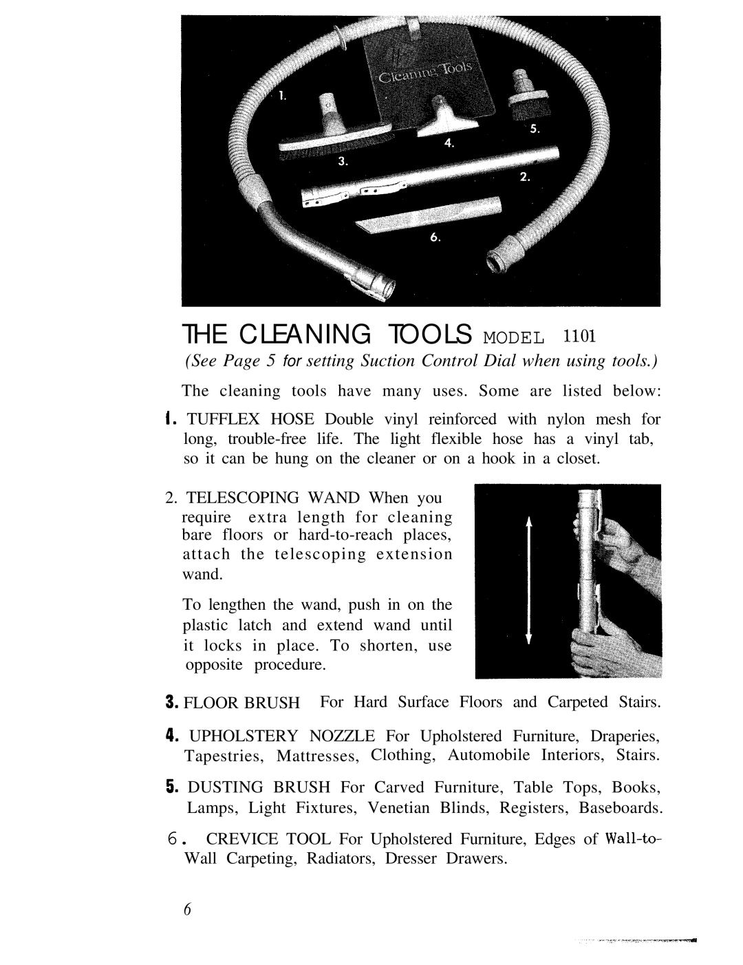 Hoover 1100 manual Cleaning Tools Model 