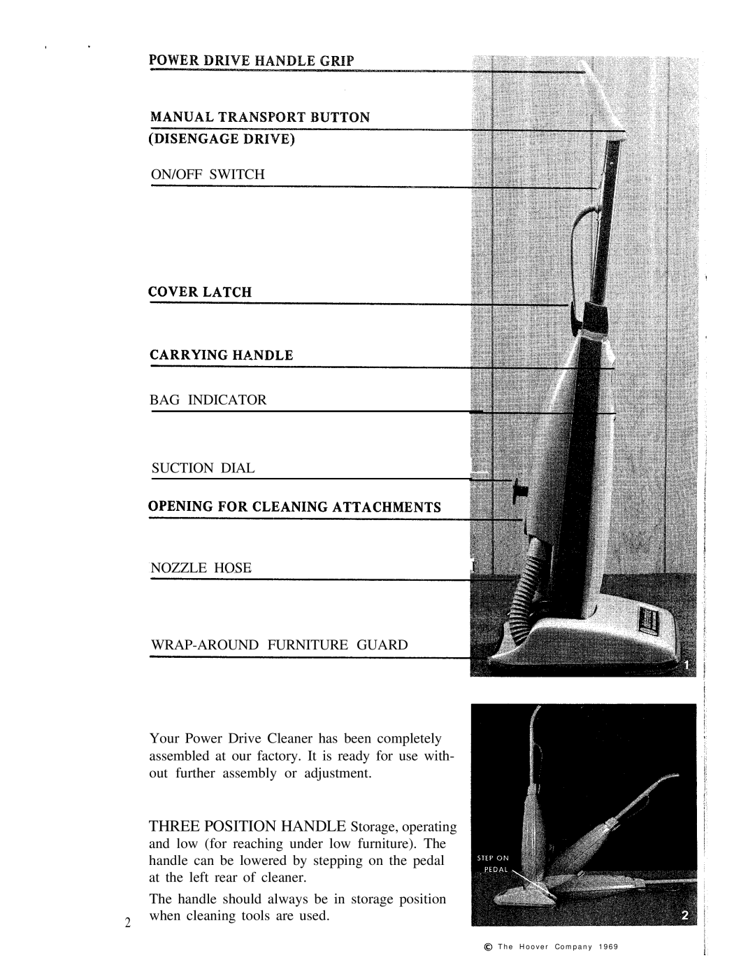 Hoover 1170 manual ON/OFF Switch BAG Indicator 