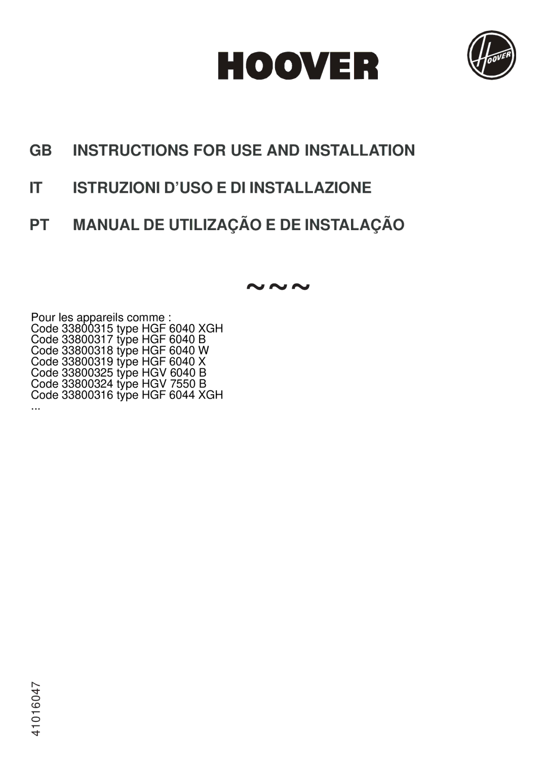 Hoover 33800315, 33800324, 33800317, 33800316, 33800319, 33800318 manual ~~~ 