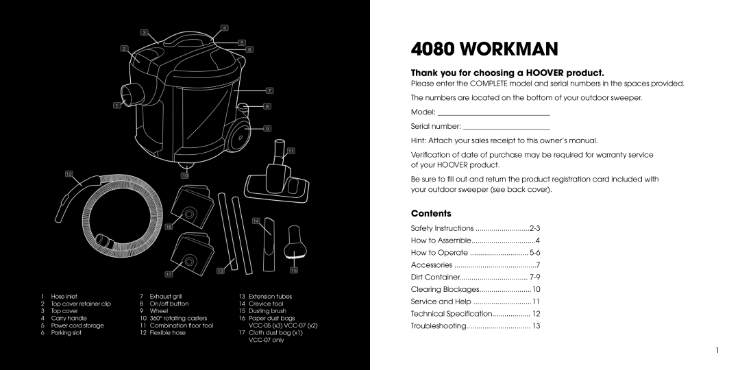 Hoover 4080 manual Workman 