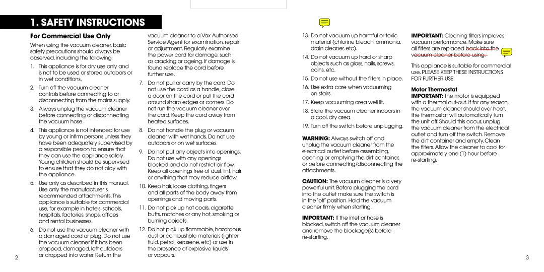 Hoover 4080 manual Safety Instructions, Motor Thermostat 