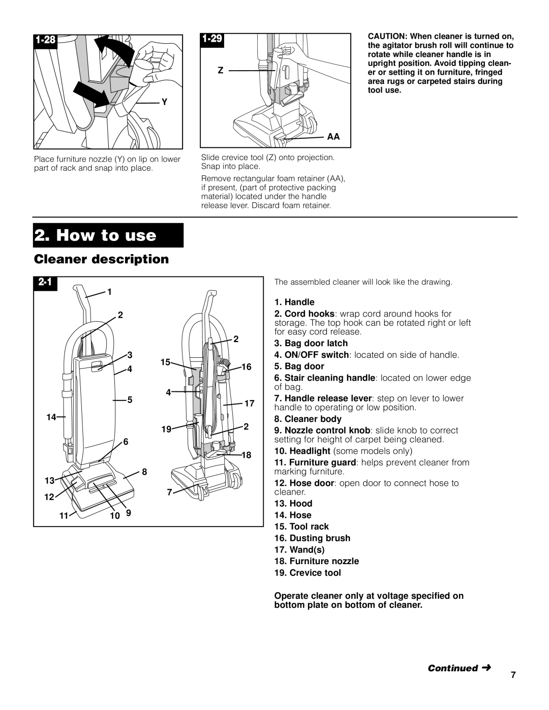 Hoover 4600 owner manual How to user, Cleaner description 