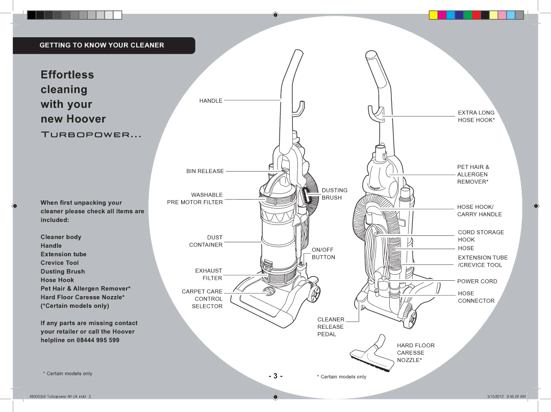 Hoover 48003559 manual Effortless cleaning with your new Hoover, Getting to Know Your Cleaner 