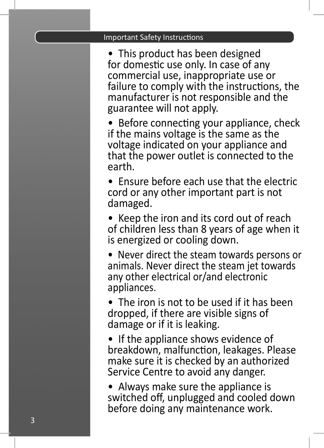 Hoover 48011051 manual Important Safety Instructions 