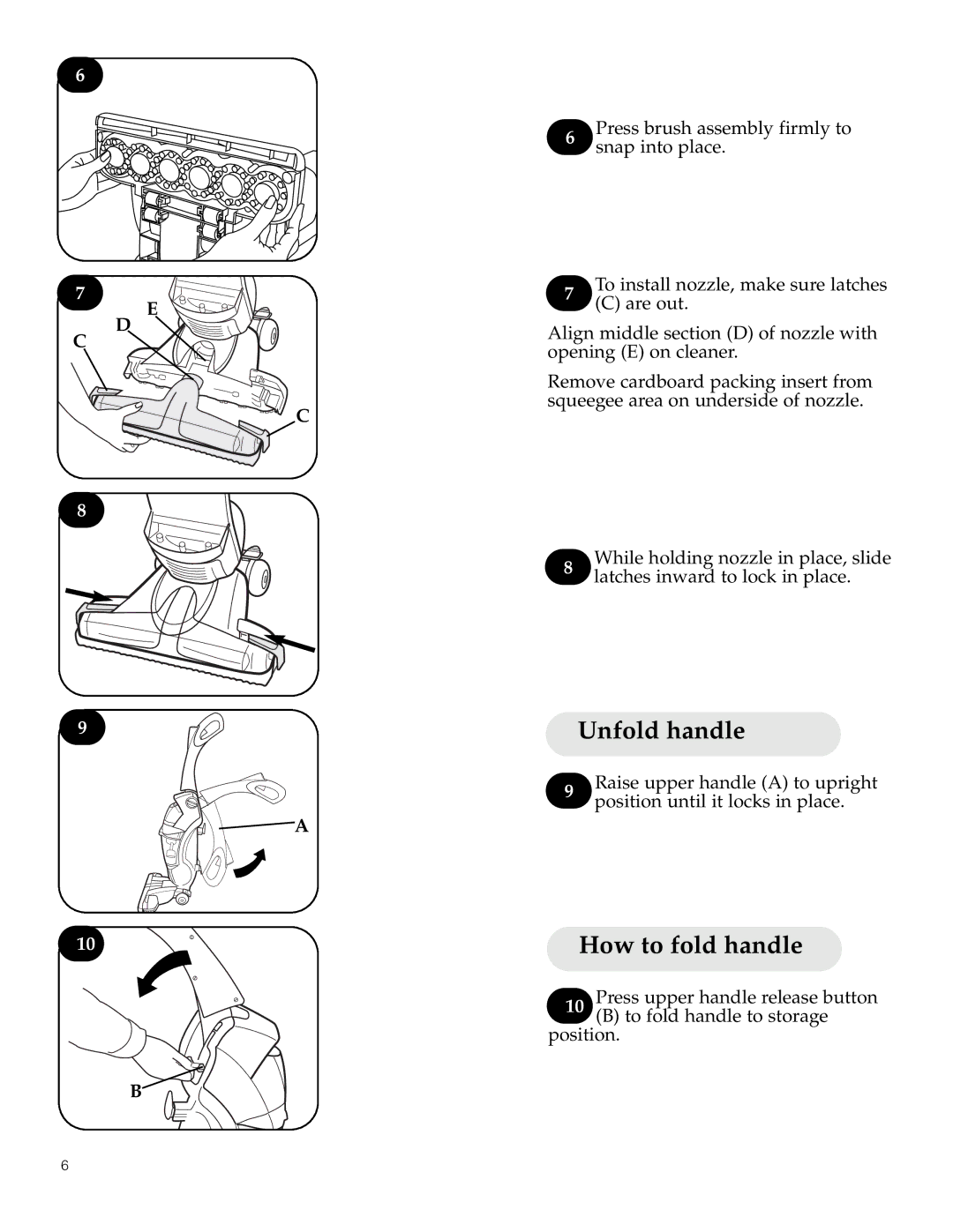 Hoover 500 manual Unfold handle, How to fold handle 