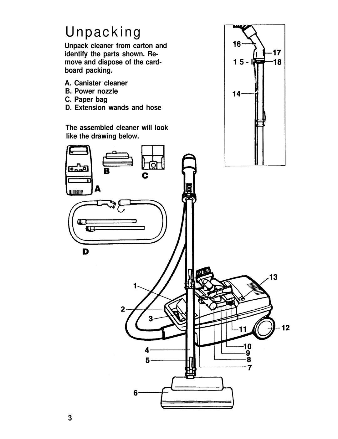 Hoover 53391, 53395 manual Unpacking 