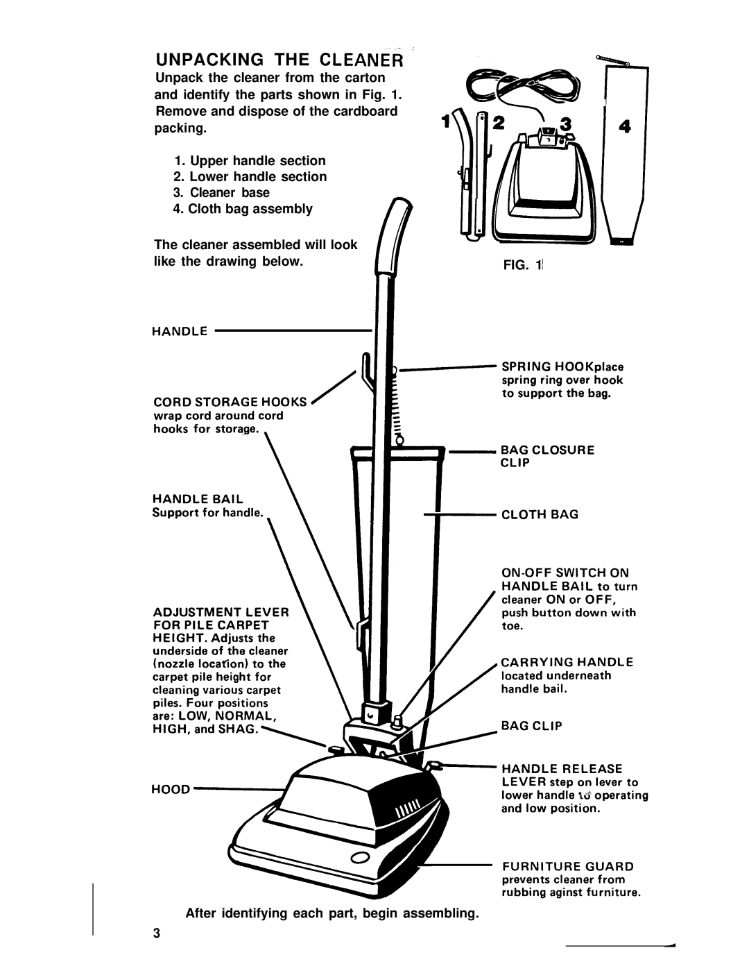 Hoover 53439, 53441 manual Unpacking the CLEANEd ’, Handle 