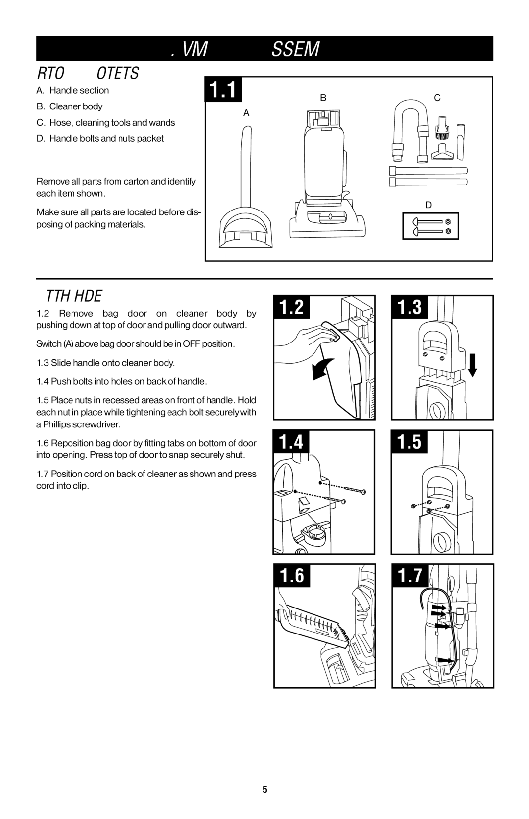 Hoover 56511A46 manual Vacuum Assembly, Carton contents, Attach handle 