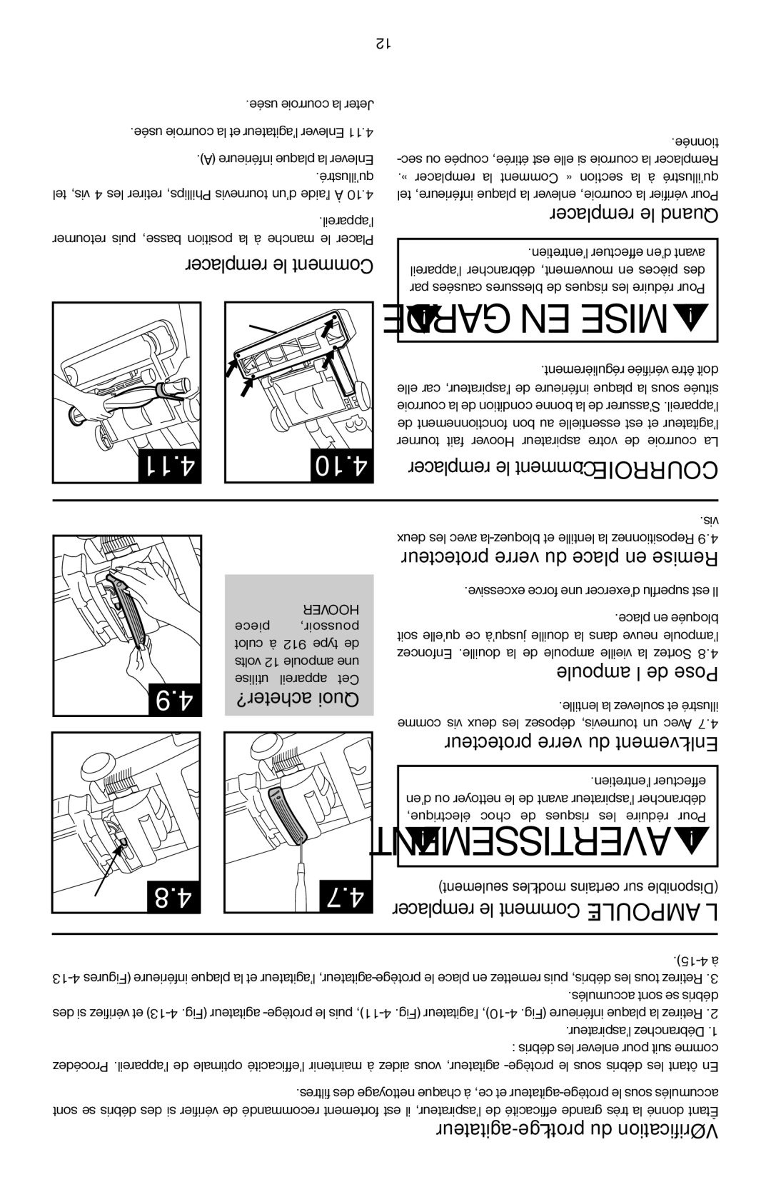 Hoover 56511A46 manual Acheter? Quoi, Remplacer le Comment, Agitateur-protège du Vérification 