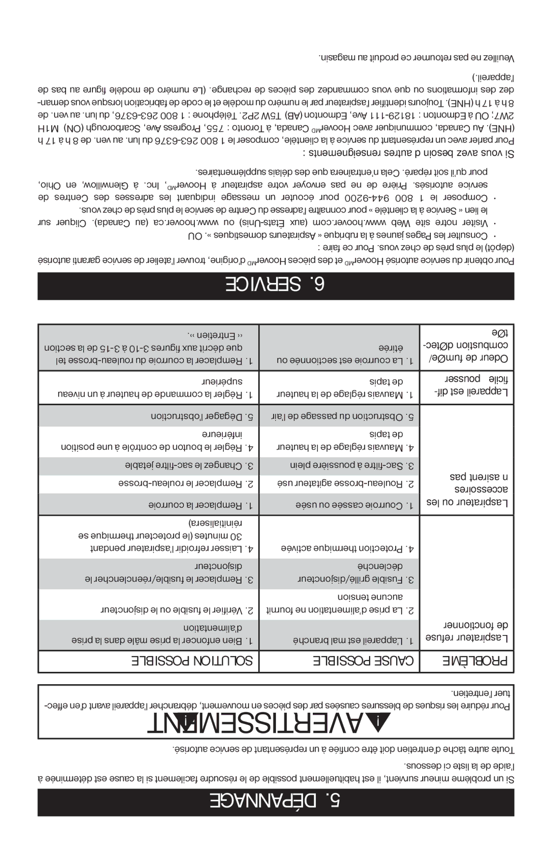 Hoover 56511A46 manual Dépanna, Tée, PossibleroblèCauseP 