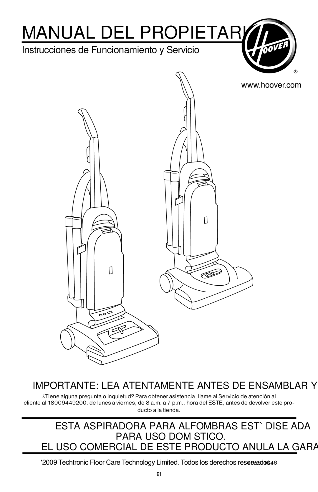 Hoover 56511A46 manual Manual DEL Propietario, Ducto a la tienda 