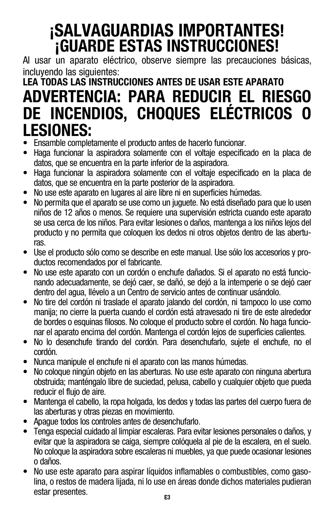 Hoover 56511A46 manual ¡SALVAGUARDIAS IMPORTANTES! ¡GUARDE Estas Instrucciones 