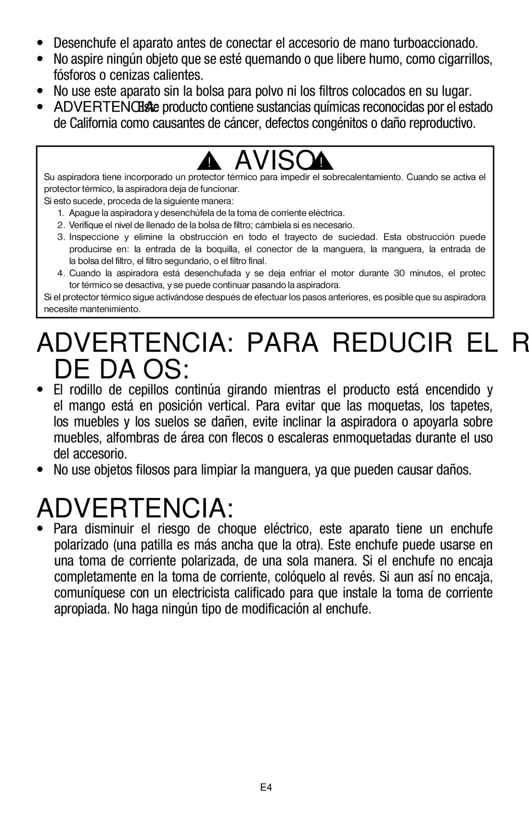 Hoover 56511A46 manual Aviso, Advertencia Para Reducir EL Riesgo DE Daños 