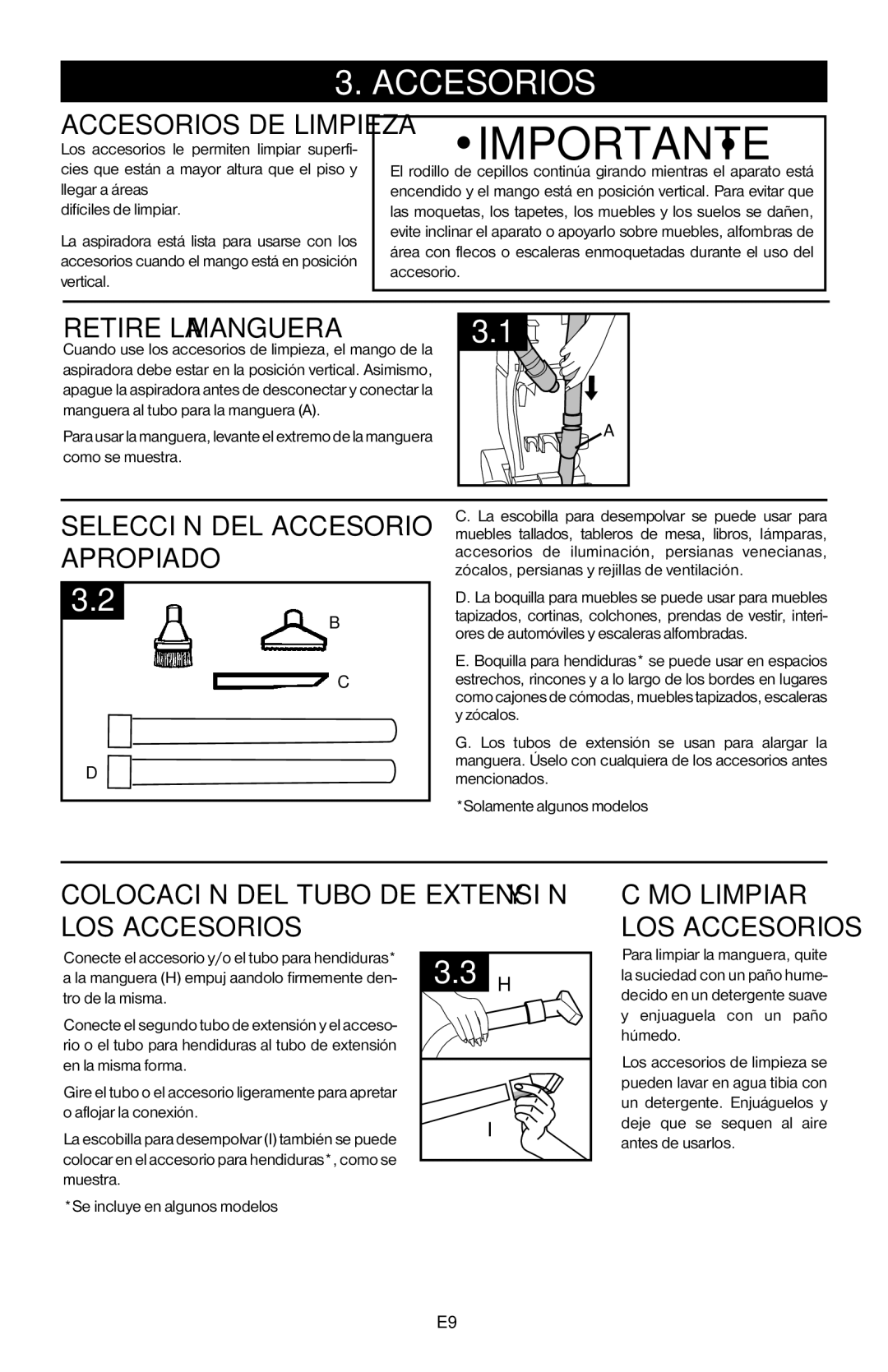 Hoover 56511A46 manual Accesorios 