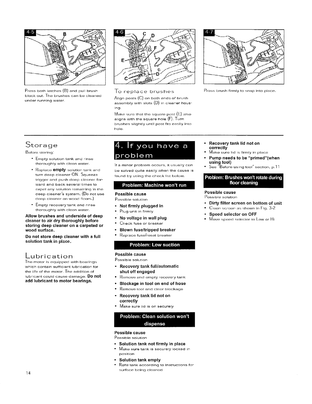 Hoover 56518114 manual Lubrication, Storage 