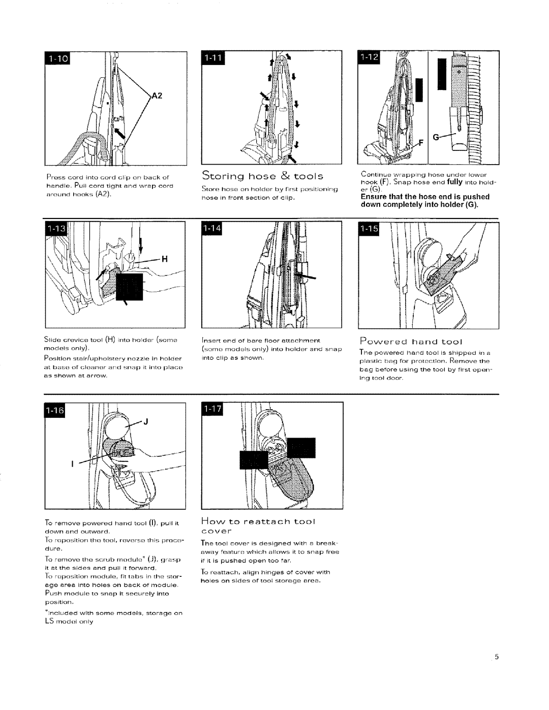 Hoover 56518114 manual Er G, Tool H into Iqolder, Powered hand Loci, How to reattach Tool Cover 