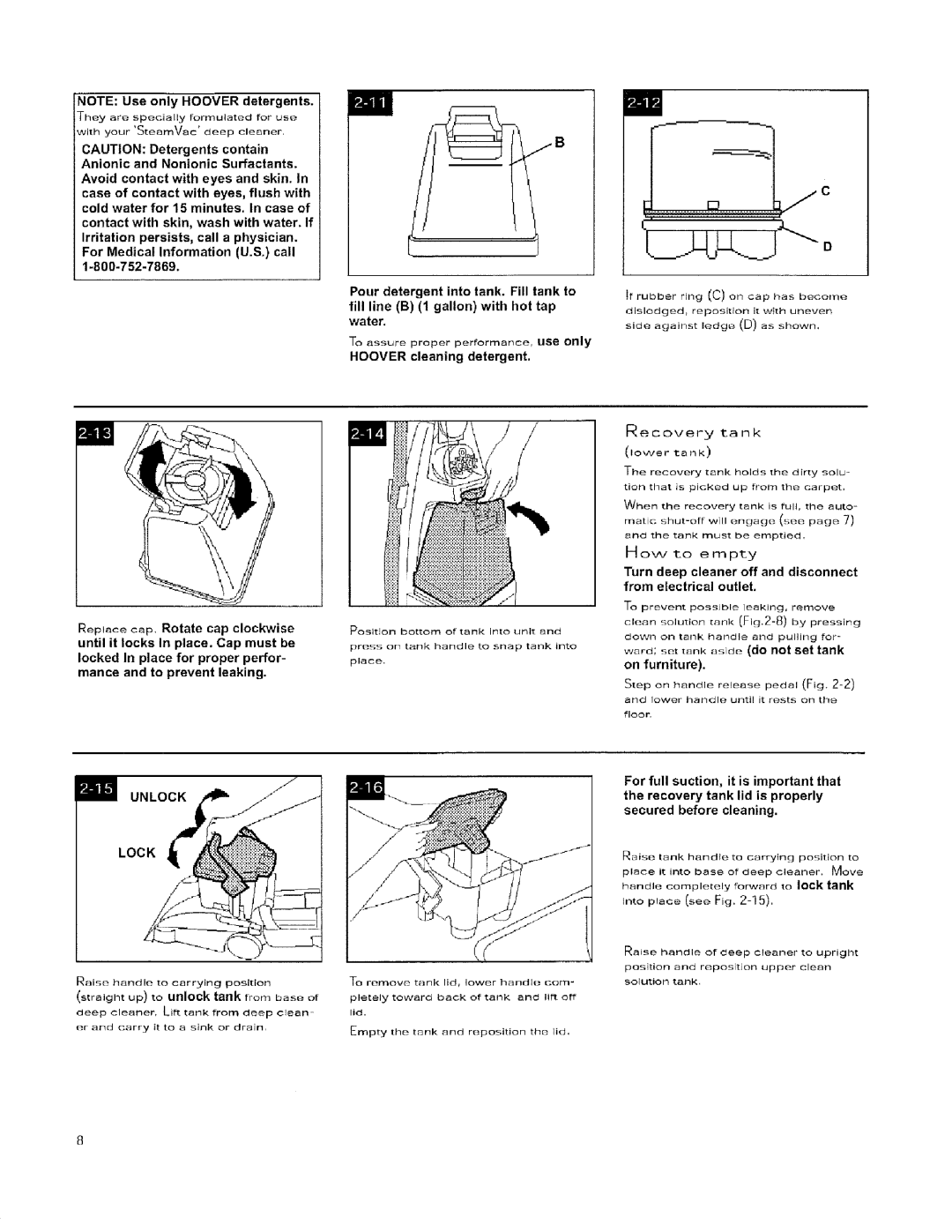 Hoover 56518114 manual Turn deep cleaner off and disconnect from electrical outlet 