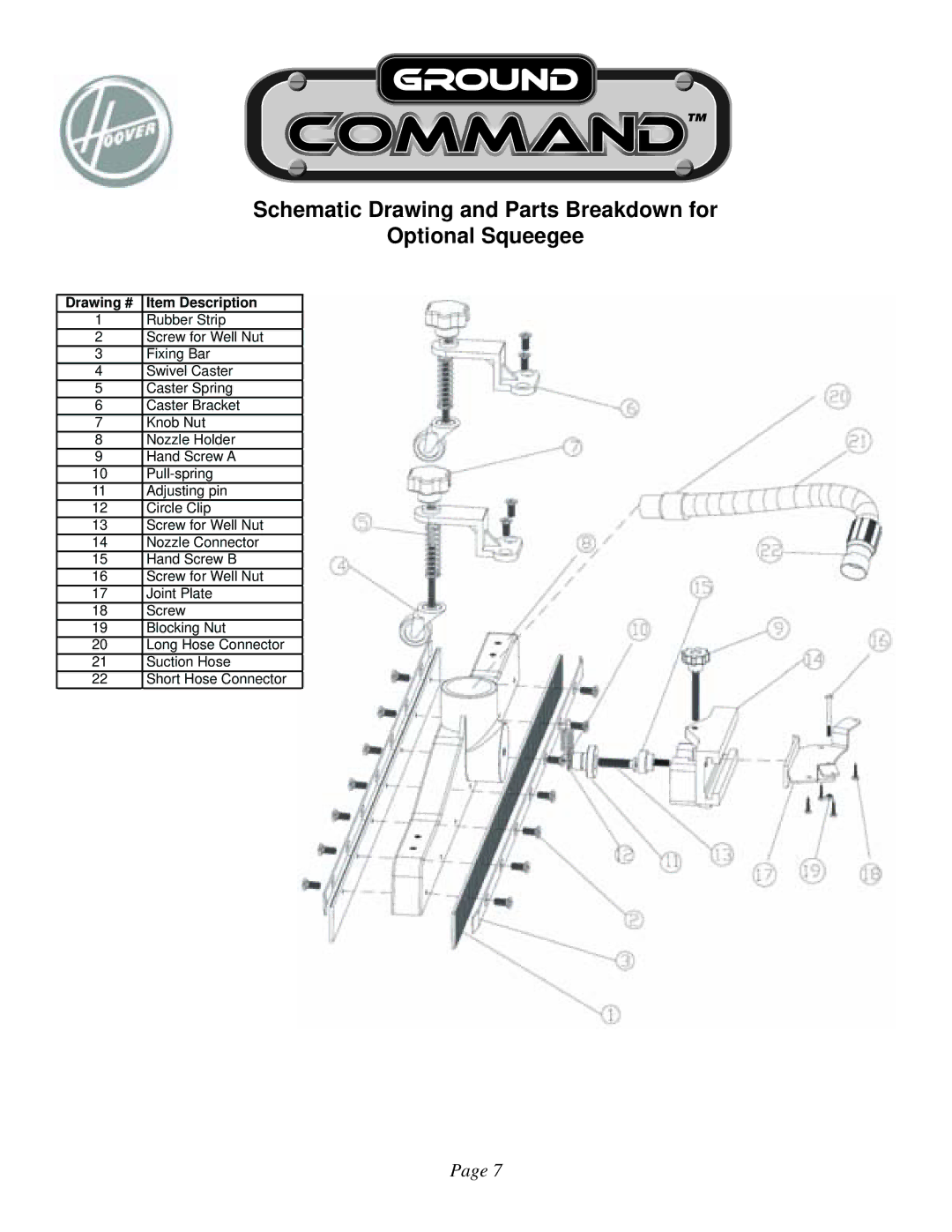 Hoover 961130020 manual Schematic Drawing and Parts Breakdown for 