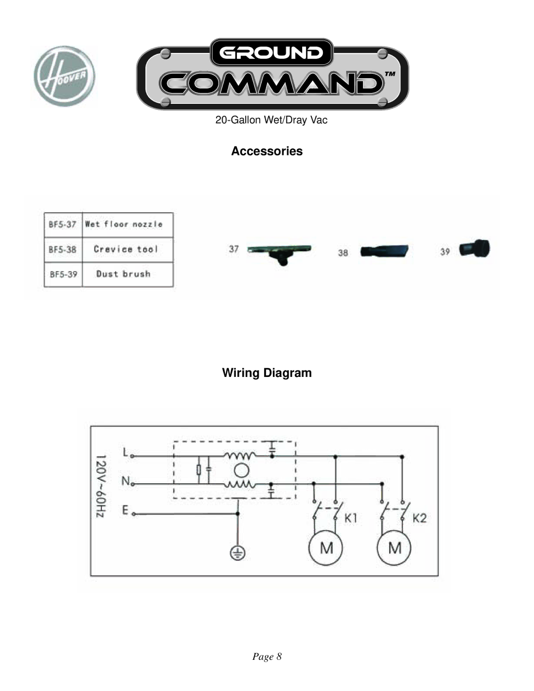 Hoover 961130020 manual Accessories Wiring Diagram 