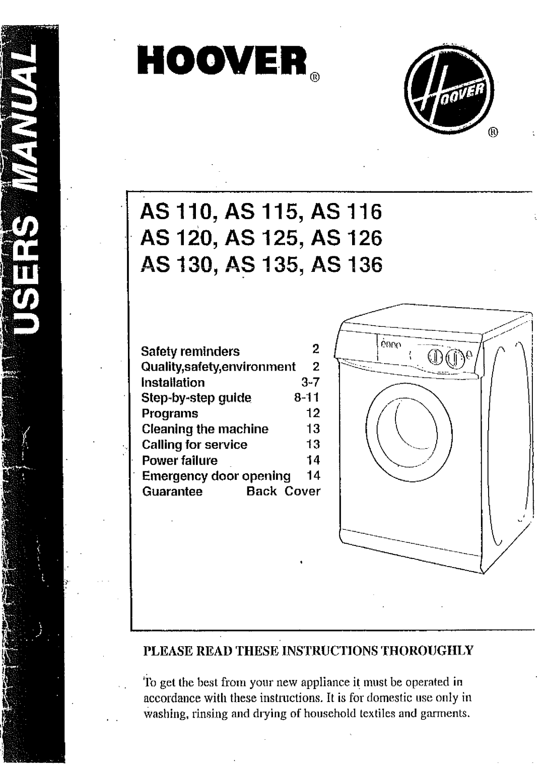 Hoover AS126, AS130, AS135, AS136, AS125, AS120 manual 