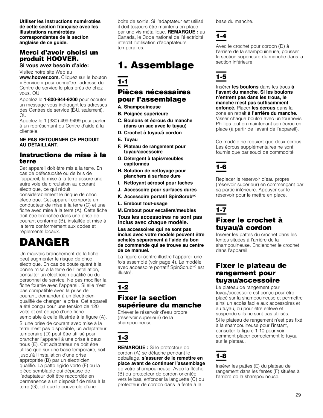 Hoover Bagless Vacuum Cleaner Assemblage, Pièces nécessaires pour l’assemblage, Fixer la section supérieure du manche 